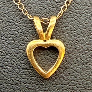 Vintage Signed PPC 14K GF Gold Filled Dainty Heart Pendant Choker Necklace 14"